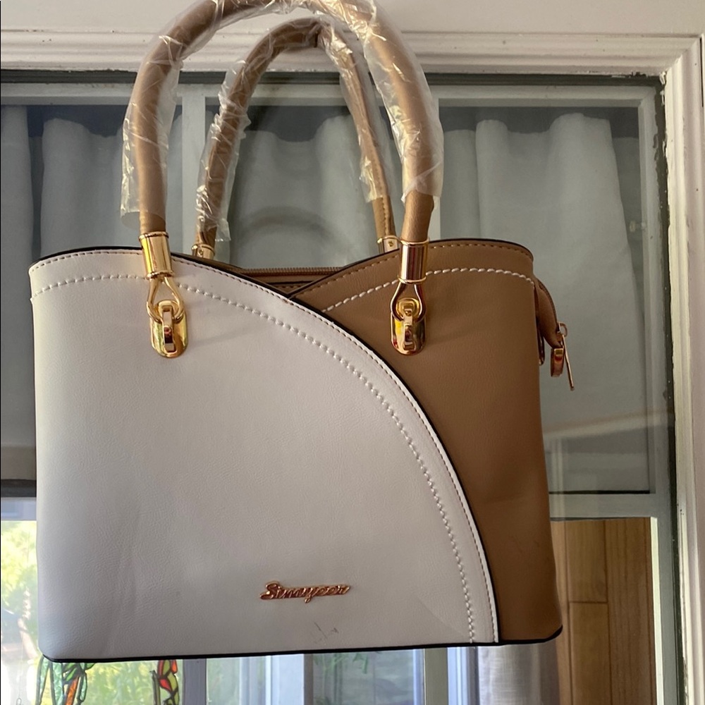 White and Tan Women's Handbag